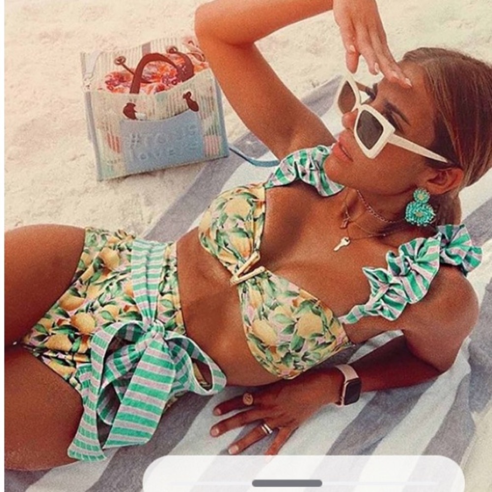 Women Fashion Plants Print Sexy Camisole Bikini Swimsuit  sets - Picture 3 of 9